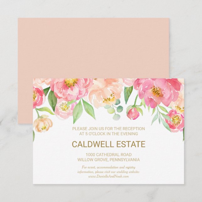 D'accompagnement Carte de réception de mariage Peach and Pink Peony (Devant / Derrière)