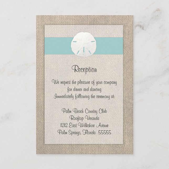 D'accompagnement Carte de réception de mariage Plage Dollar de Sabl (Devant)