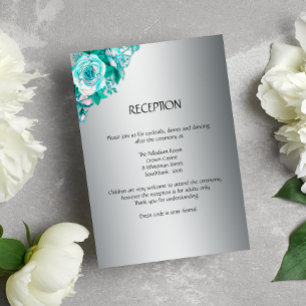 D'accompagnement Carte de réception de mariage Rose Argent et Aqua