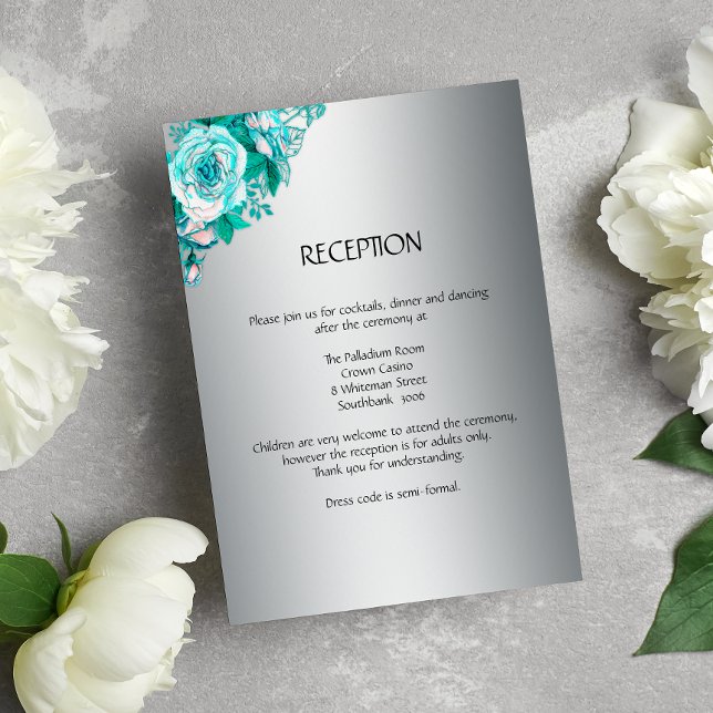 D'accompagnement Carte de réception de mariage Rose Argent et Aqua (Créateur téléchargé)