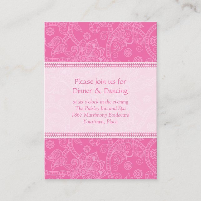 D'accompagnement Carte de réception de mariage rose Paisley (Devant)