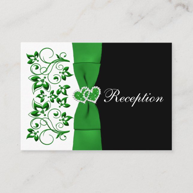D'accompagnement Carte de réception de mariage vert, blanc, noir et (Devant)