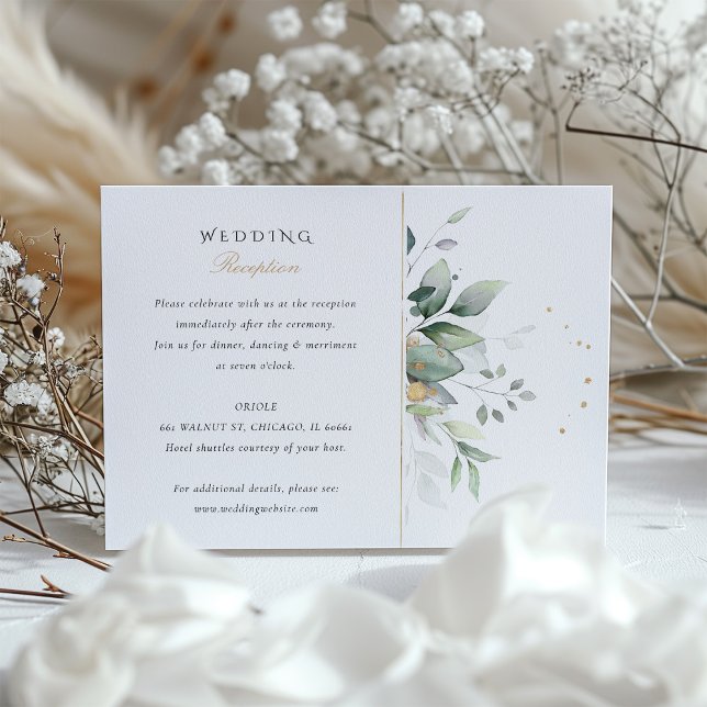 D'accompagnement Carte de réception de mariage Verte et Or Aquarell (Créateur téléchargé)