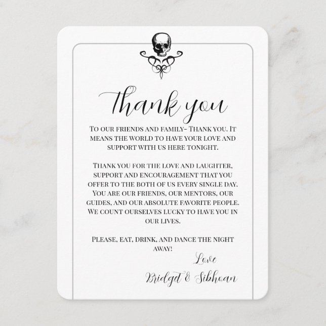 D'accompagnement Carte de réception du Mariage gothique crâne Merci (Devant)