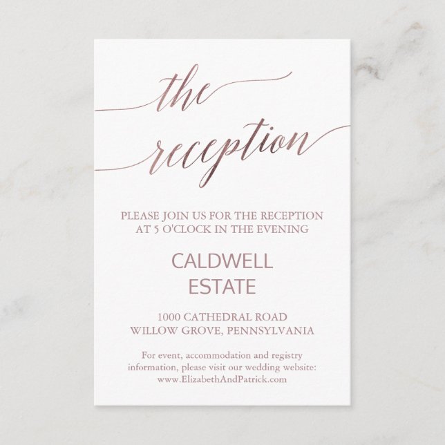 D'accompagnement Carte de réception élégante Rose Gold Calligraphy (Devant)