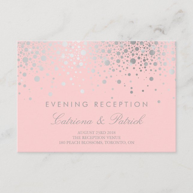 D'accompagnement Carte de réception Faux Confettis Argent Rose Pâle (Devant)