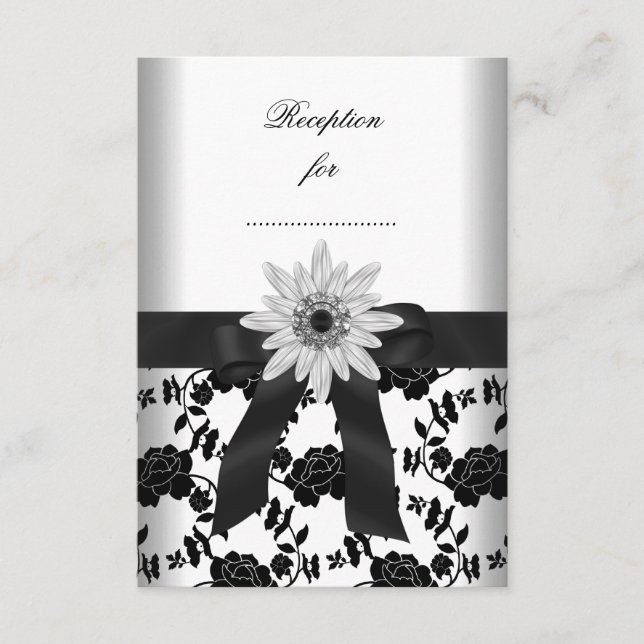 D'accompagnement Carte de réception Fleur de diamant noir et blanc (Devant)