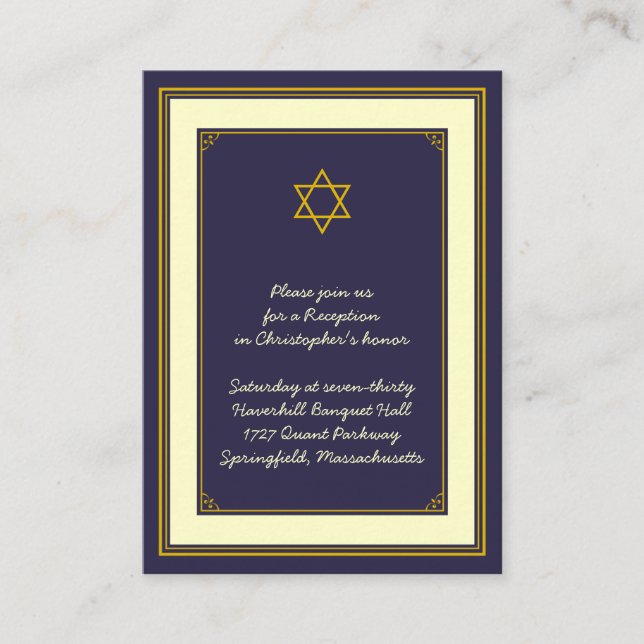 D'accompagnement Carte de réception Marine & Gold Bar Mitzvah (Devant)