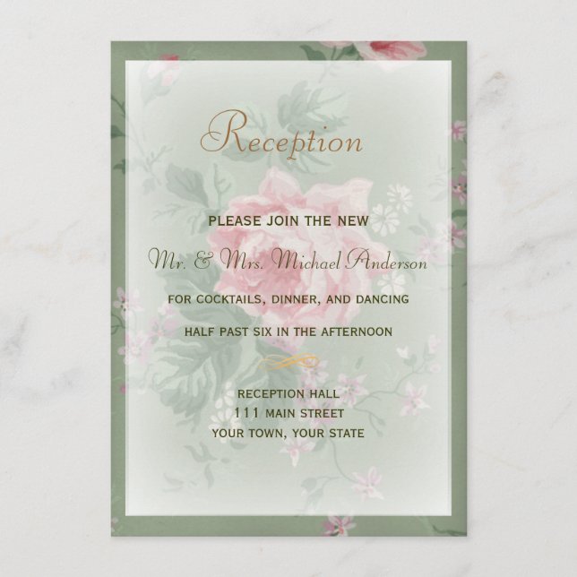 D'accompagnement Carte de réception pour mariage aux roses vertes e (Devant)