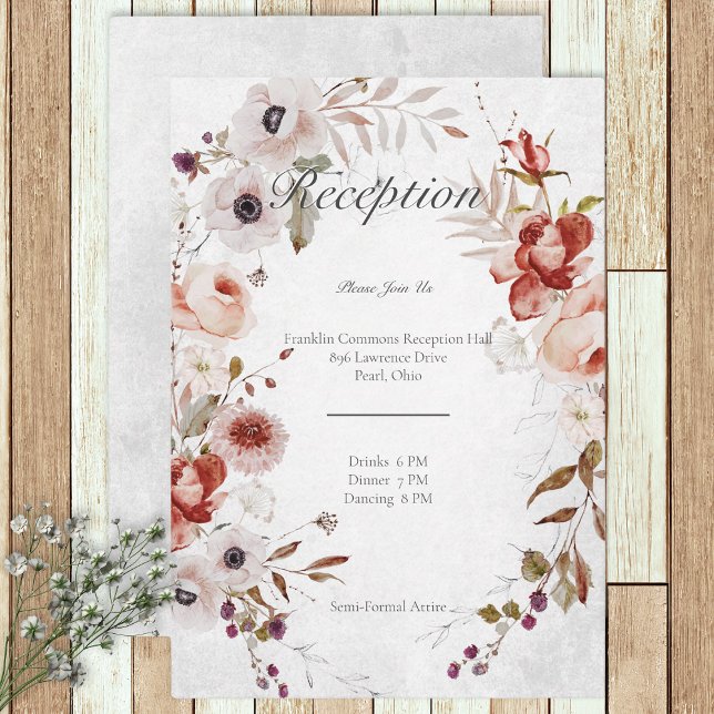 D'accompagnement Carte de réception romantique blanche rose florale (Créateur téléchargé)