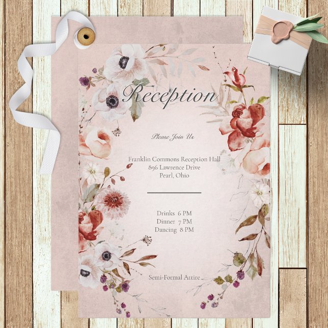 D'accompagnement Carte de réception romantique Rose rose floral mar (Créateur téléchargé)