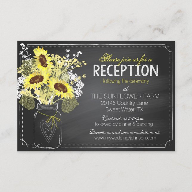 D'accompagnement Carte de réception Sunflower et Chalkboard (Devant)