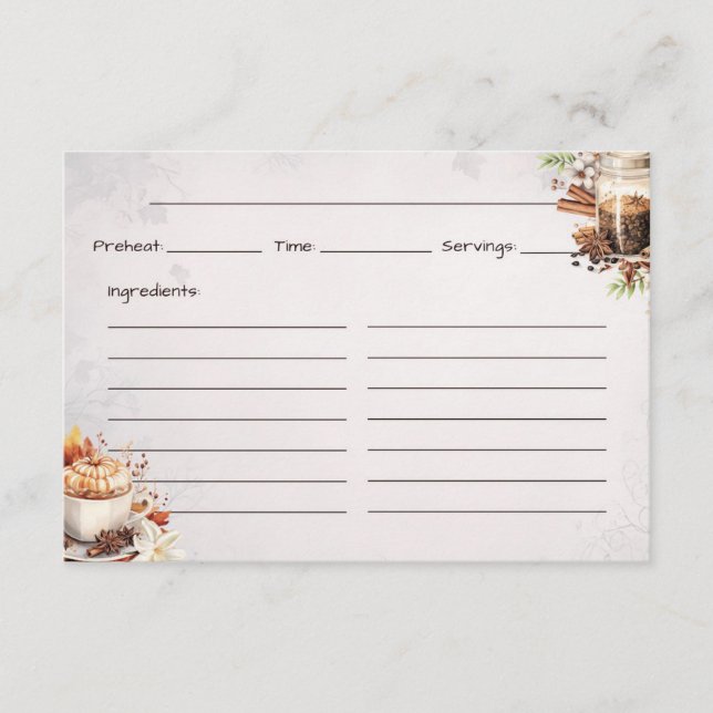 D'accompagnement Carte de recette de base sucre et épices (Devant)