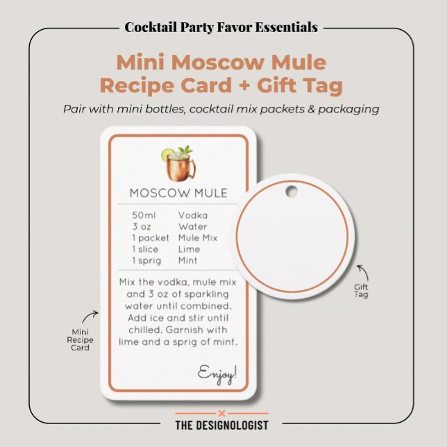 D'accompagnement Carte de recette de cocktail mini Moscow Mule (Create a coordinated cocktail party favor with this Mini Moscow Mule recipe card and matching tag.)