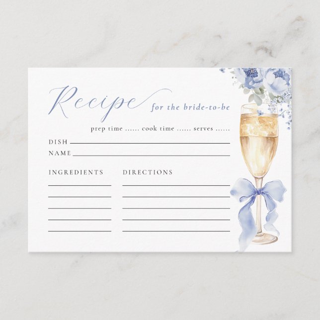 D'accompagnement Carte de recette de douche de mariage florale bleu (Devant)