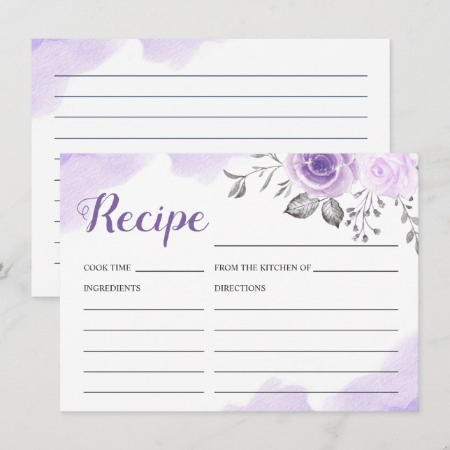 D'accompagnement Carte de recette de douche de mariée florale viole (Devant / Derrière)