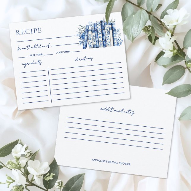 D'accompagnement Carte de recette de douche nuptiale Blue Book (Blue Book Bridal Shower Recipe Card)