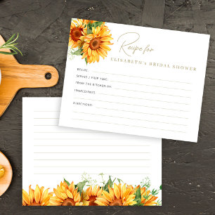 D'accompagnement Carte de recette de douche nuptiale de tournesol
