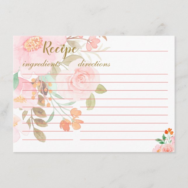 D'accompagnement Carte de recette de douche nuptiale rose floral (Devant)