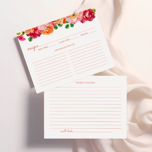 D'accompagnement Carte de recette de fleurs orange mignonne et rose (Créateur téléchargé)