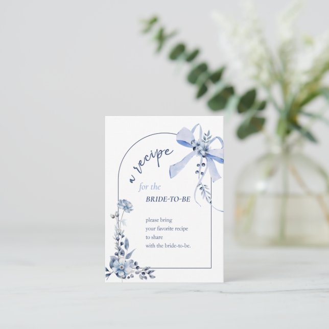 D'accompagnement Carte de recette de mariage à ruban floral bleu (Debout devant)