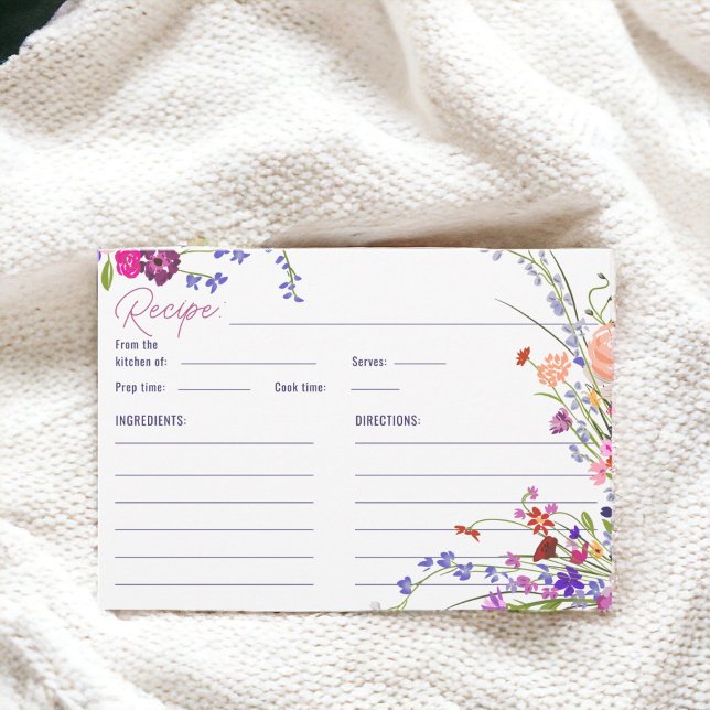 D'accompagnement Carte de recette de mariage floral peint à la main (Hand Painted Floral Bridal Shower Recipe Enclosure Card)