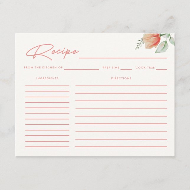D'accompagnement Carte de recette de mariage moderne aquarelle flor (Devant)