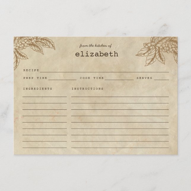 D'accompagnement Carte de recette de Plante de café rustique modern (Devant)
