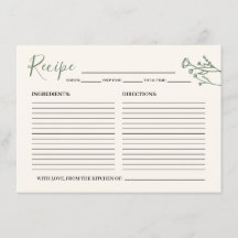 Carte de recette pour la mariée Rustique Fleur sau