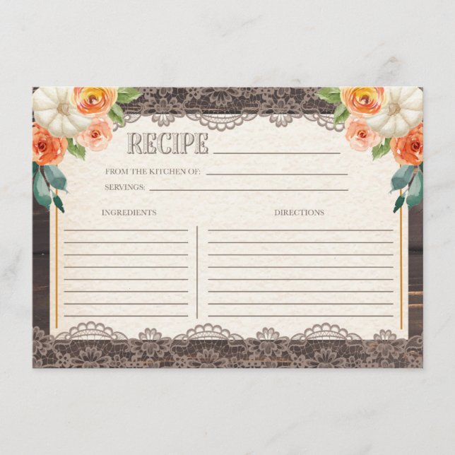 D'accompagnement Carte de recette Rustic Wood Lace Fall (Devant)