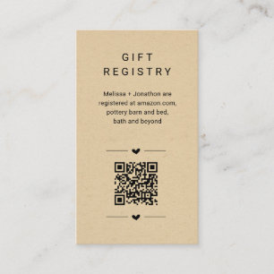 D'accompagnement Carte de registre cadeau de code QR unique Inserti