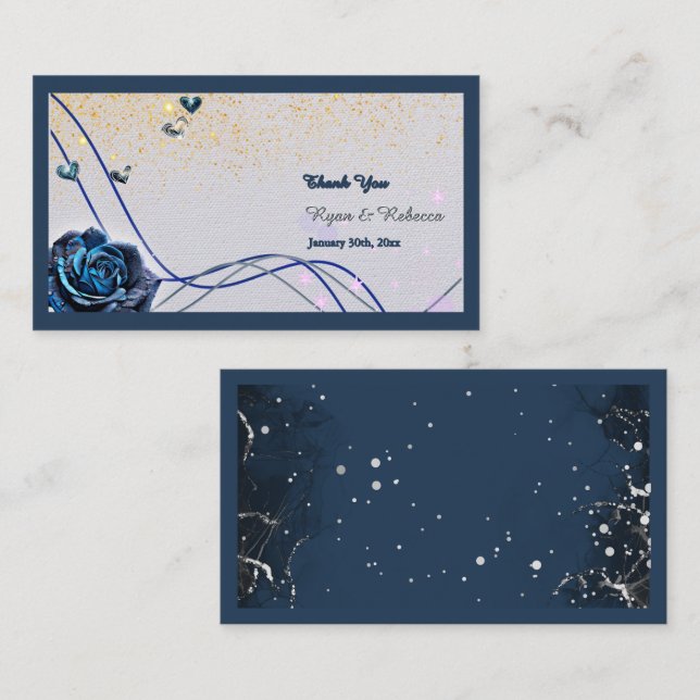 D'accompagnement Carte de remerciement de mariage Navy Argent Or (Devant / Derrière)