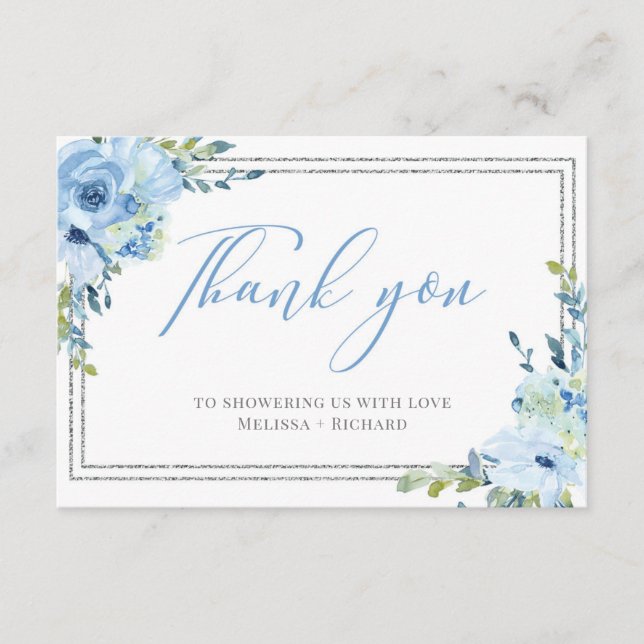 D'accompagnement Carte de remerciements Boho Blue floral argent bab (Devant)
