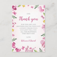Carte de remerciements fille baby shower | Rose |