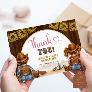 D'accompagnement CARTE DE REMERCIEMENTS Révélation du sexe Cowboy C
