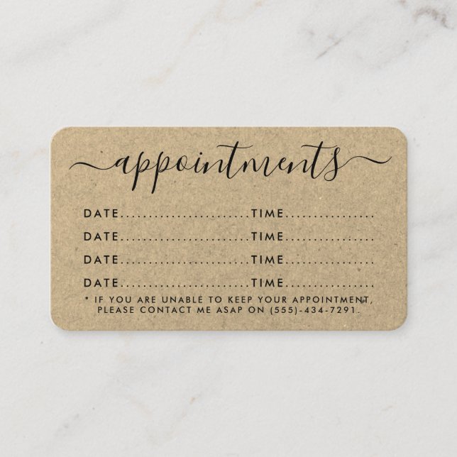 D'accompagnement Carte de rendez-vous simple Script - Rustic Kraft (Devant)