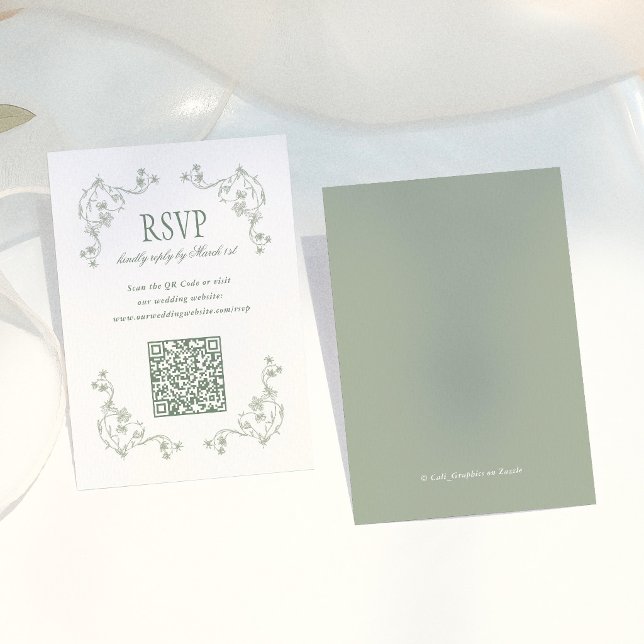 D'accompagnement Carte de réponse de mariage à code QR floral vinta (Créateur téléchargé)