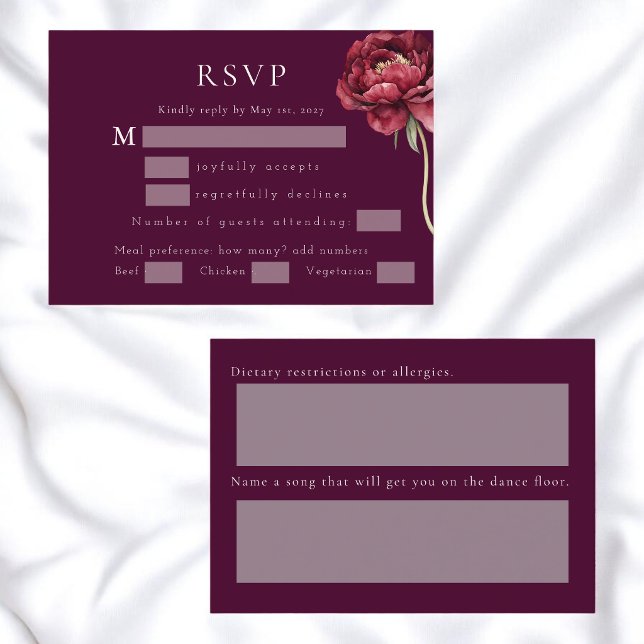 D'accompagnement Carte de réponse de mariage à la pivoine bordeaux  (Créateur téléchargé)