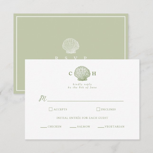 D'accompagnement Carte de réponse de mariage à monogramme coquillag (Devant / Derrière)