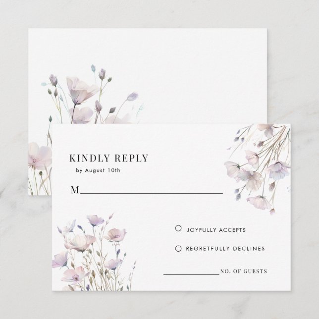 D'accompagnement Carte de réponse de mariage aux fleurs sauvages él (Devant / Derrière)