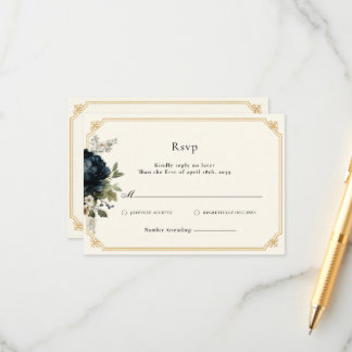 D'accompagnement Carte de réponse de mariage aux pivoines bleues ro