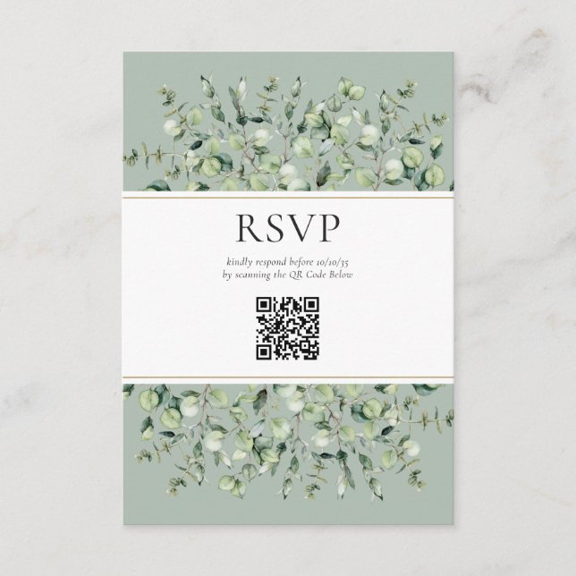 D'accompagnement Carte de réponse de mariage avec code QR Eucalyptu (Devant)