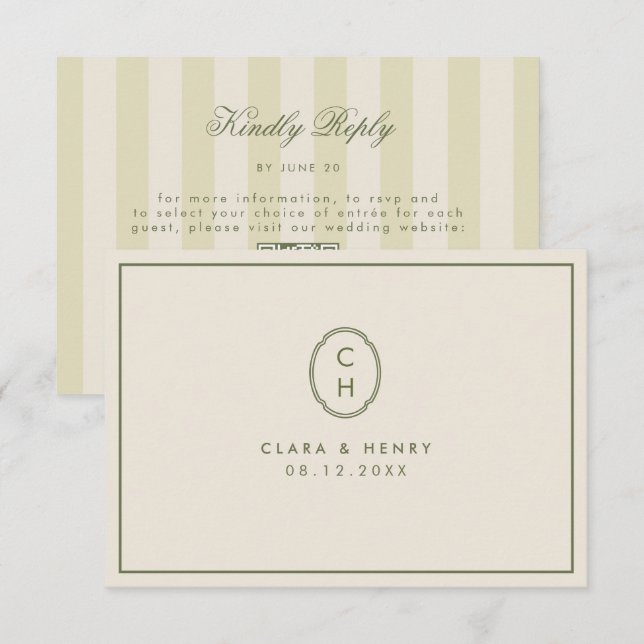 D'accompagnement Carte de réponse de mariage avec code QR rayé vert (Devant / Derrière)