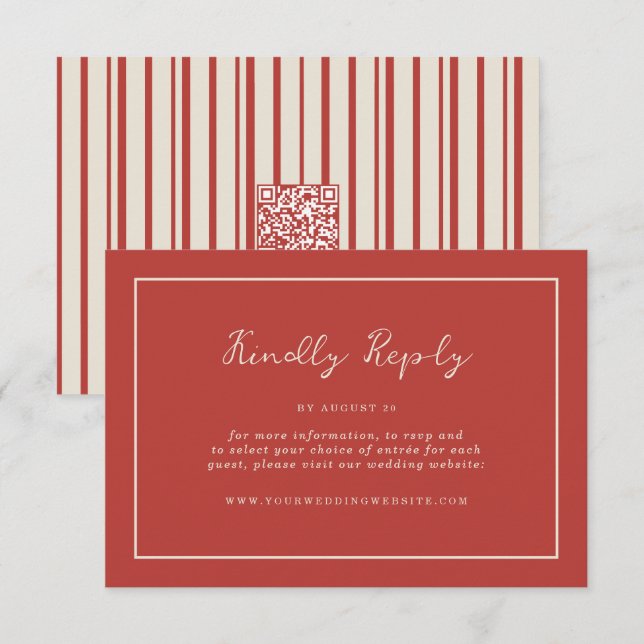 D'accompagnement Carte de réponse de mariage avec code QR rouge tom (Devant / Derrière)