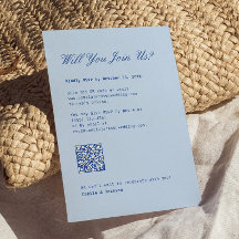 Carte de réponse de mariage bleu avec code QR