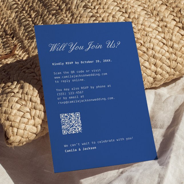 D'accompagnement Carte de réponse de mariage bleu cobalt avec code  (Créateur téléchargé)