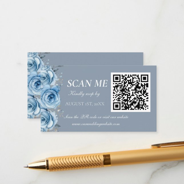 D'accompagnement Carte de réponse de mariage botanique or bleu pous (Devant/Arrière en situation)