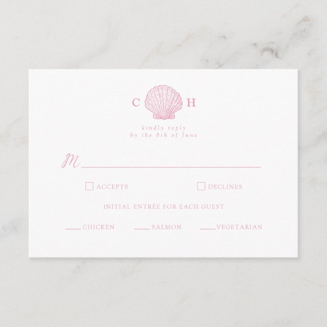 D'accompagnement Carte de réponse de mariage côtier Rose Pâle Coqui (Devant)