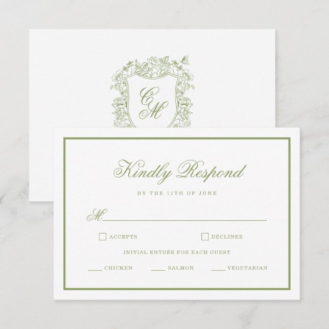 D'accompagnement Carte de réponse de mariage de jardin en vert saug (Devant / Derrière)