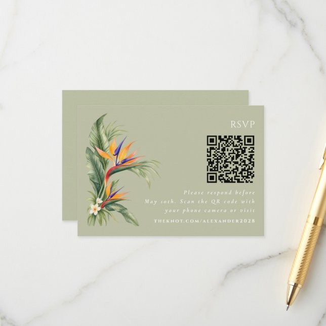 D'accompagnement Carte de réponse de mariage de plage avec code QR  (Devant/Arrière en situation)